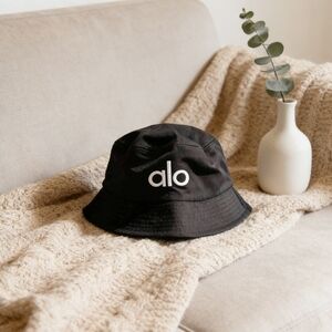 ALO Yoga Black Bucket Hat with White Logo